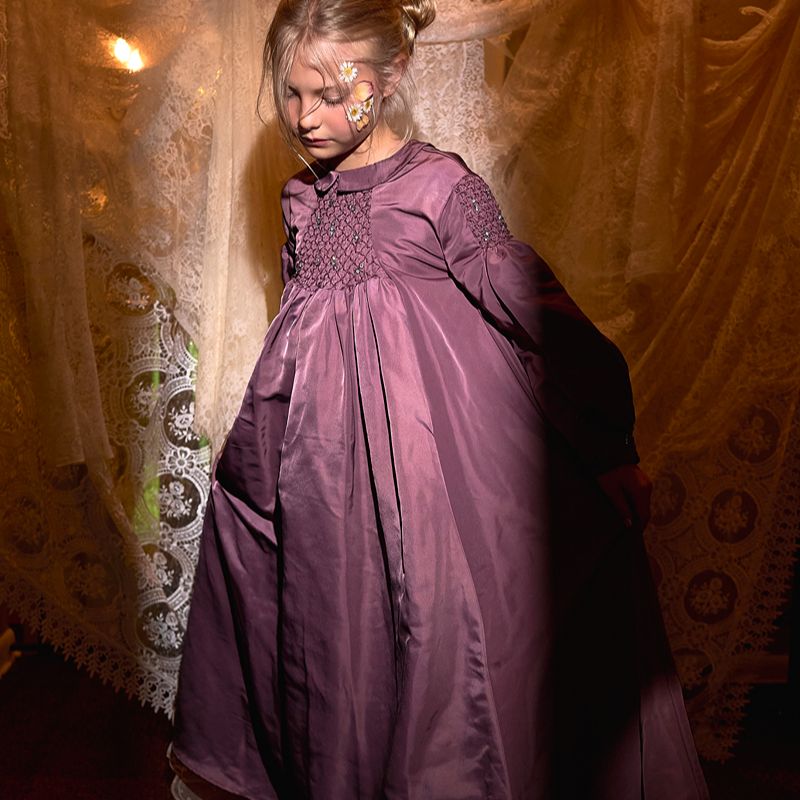 Tafetta Smock Collar Gown - Purple