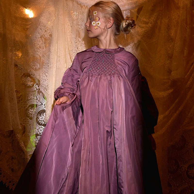 Tafetta Smock Collar Gown - Purple