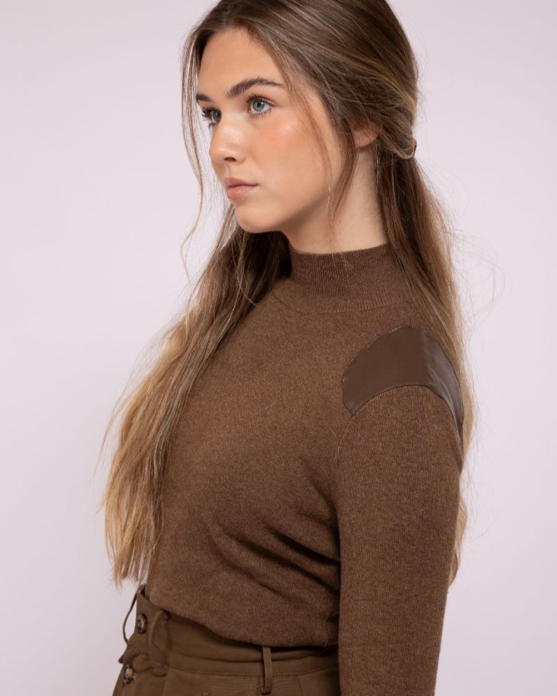 Leather Patch Sweater - Cocoa