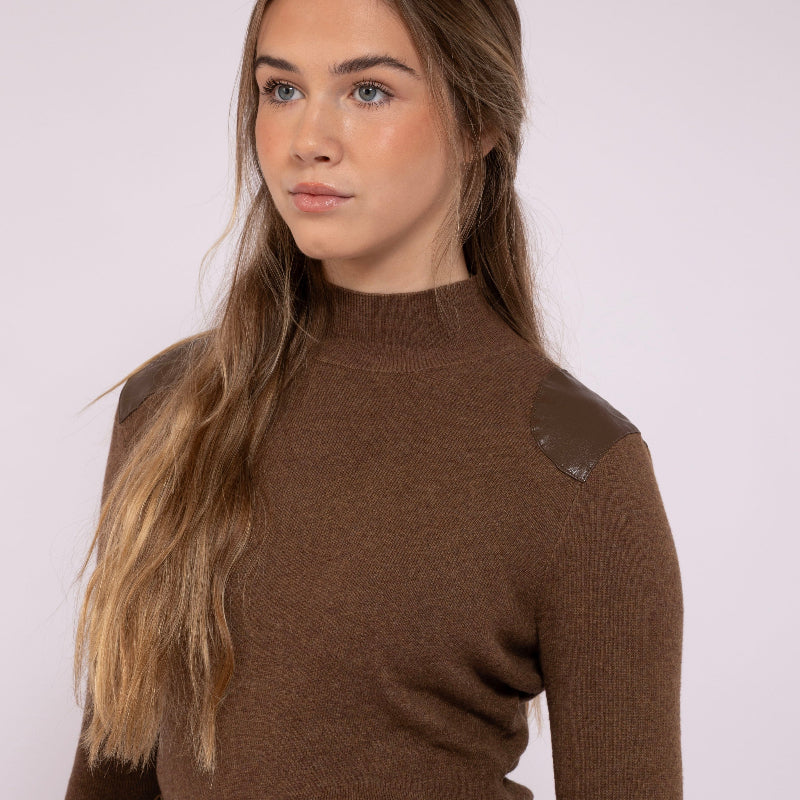 Leather Patch Sweater - Cocoa