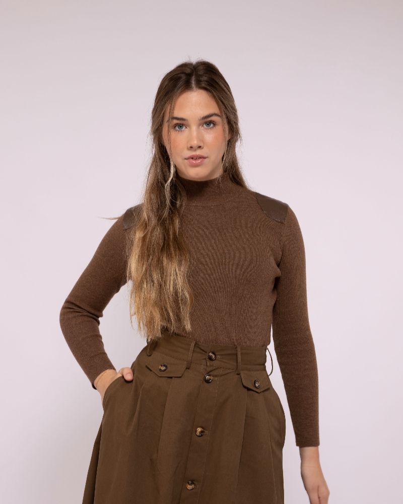 Leather Patch Sweater - Cocoa