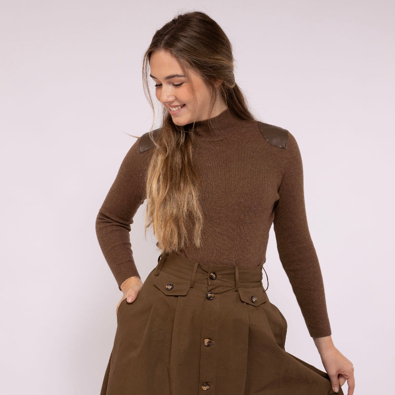Leather Patch Sweater - Cocoa