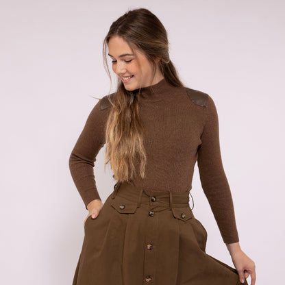 Leather Patch Sweater - Cocoa