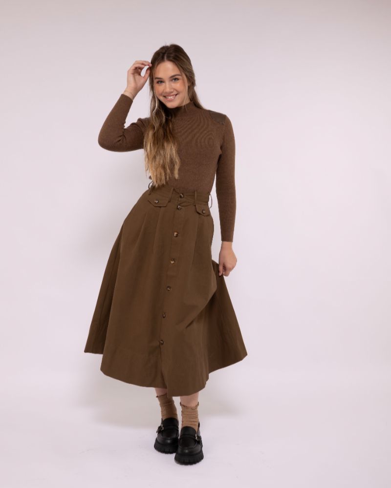 Button Skirt - Cocoa