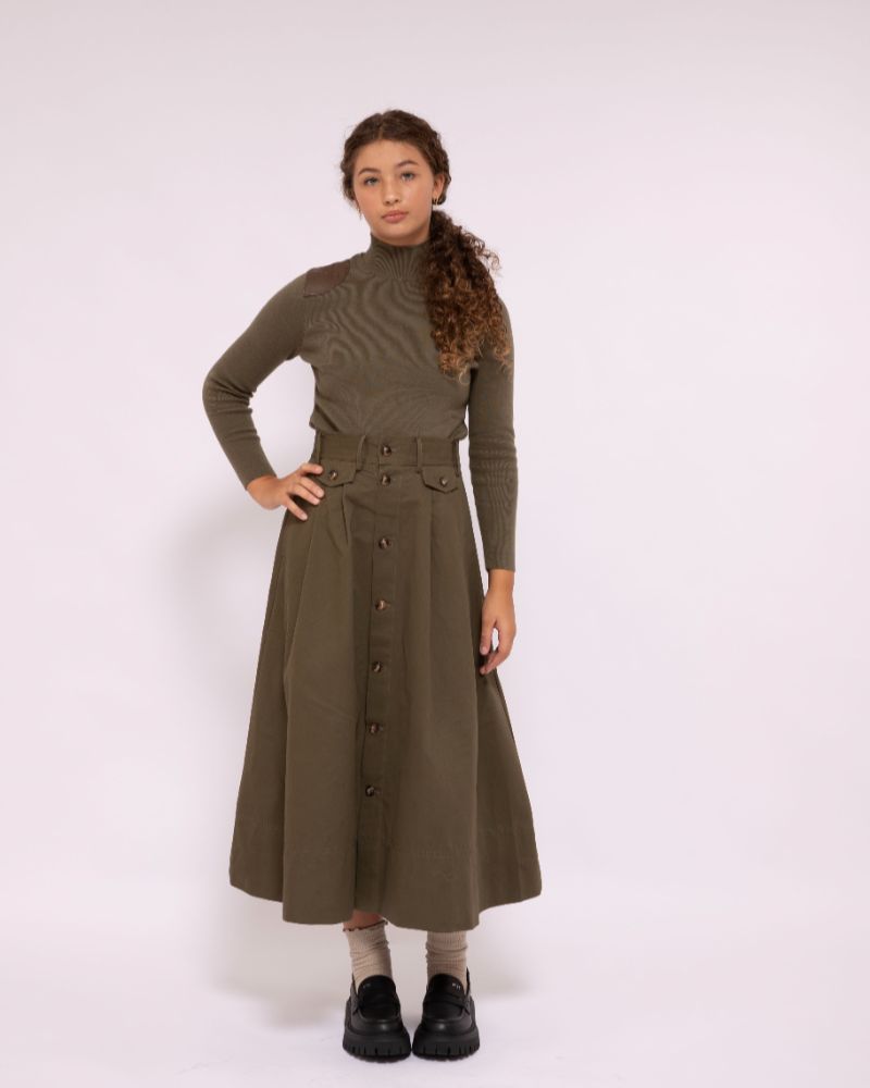 Button Skirt - Olive