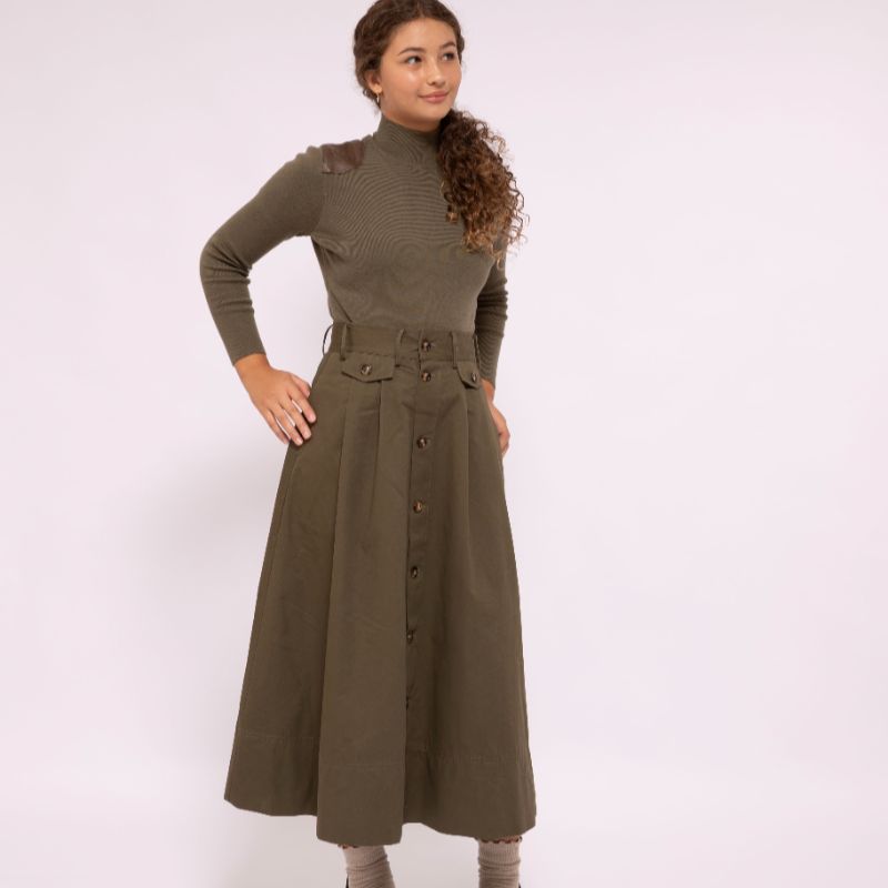 Button Skirt - Olive