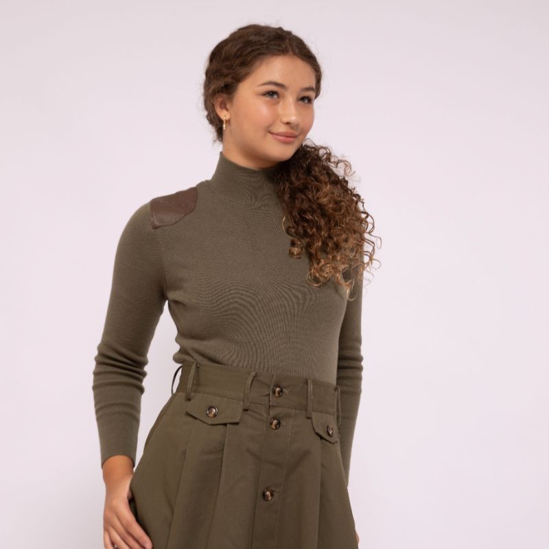 Leather Patch Sweater - Olive