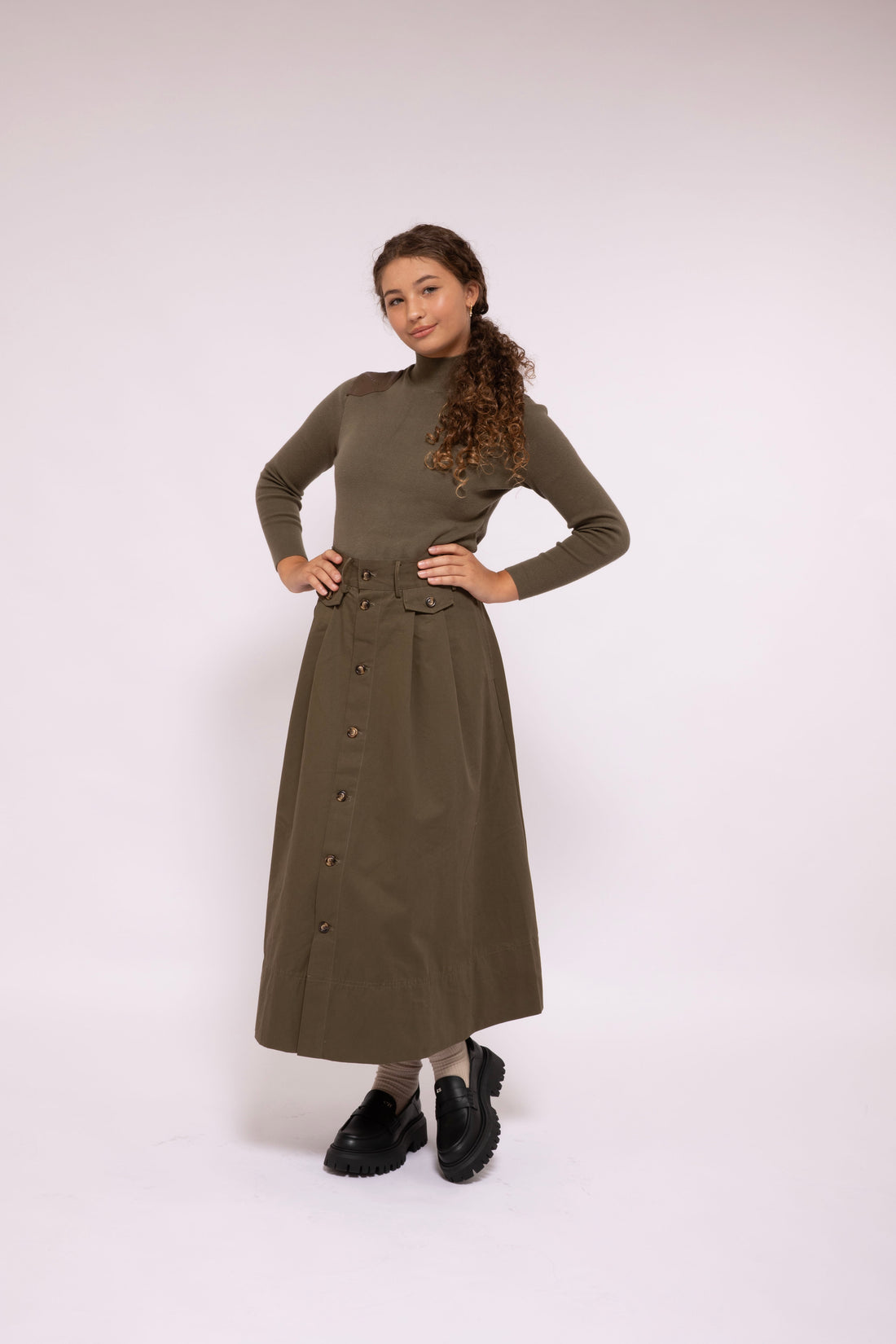 Button Skirt - Olive