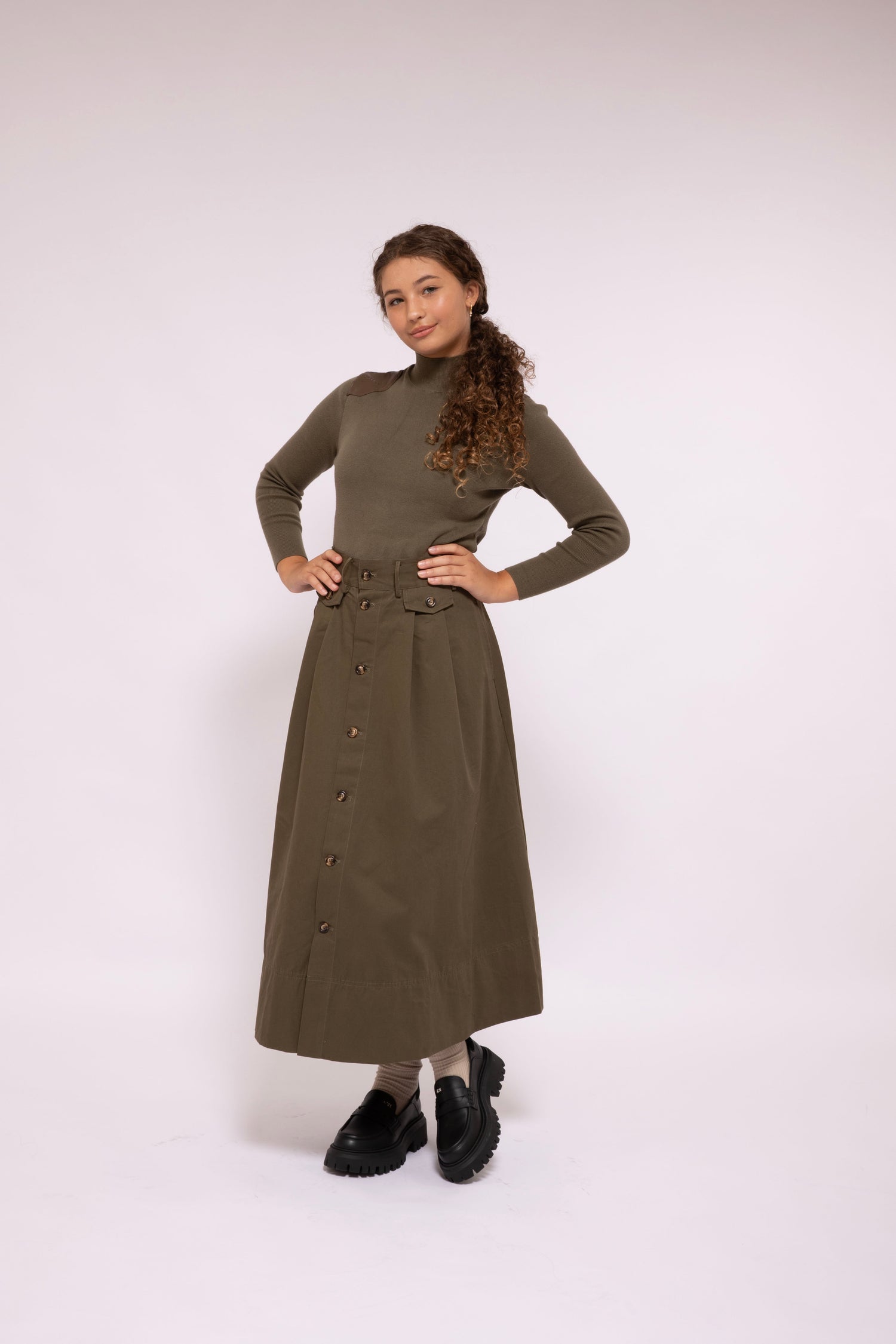 Button Skirt - Olive