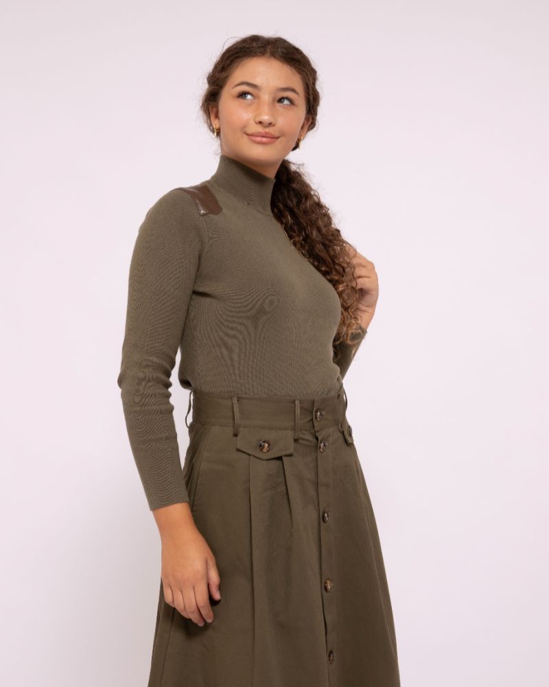 Leather Patch Sweater - Olive