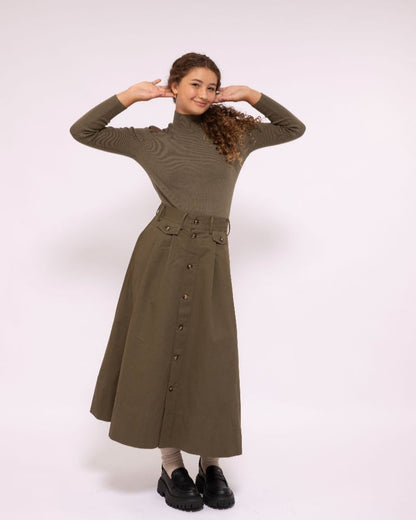 Leather Patch Sweater - Olive
