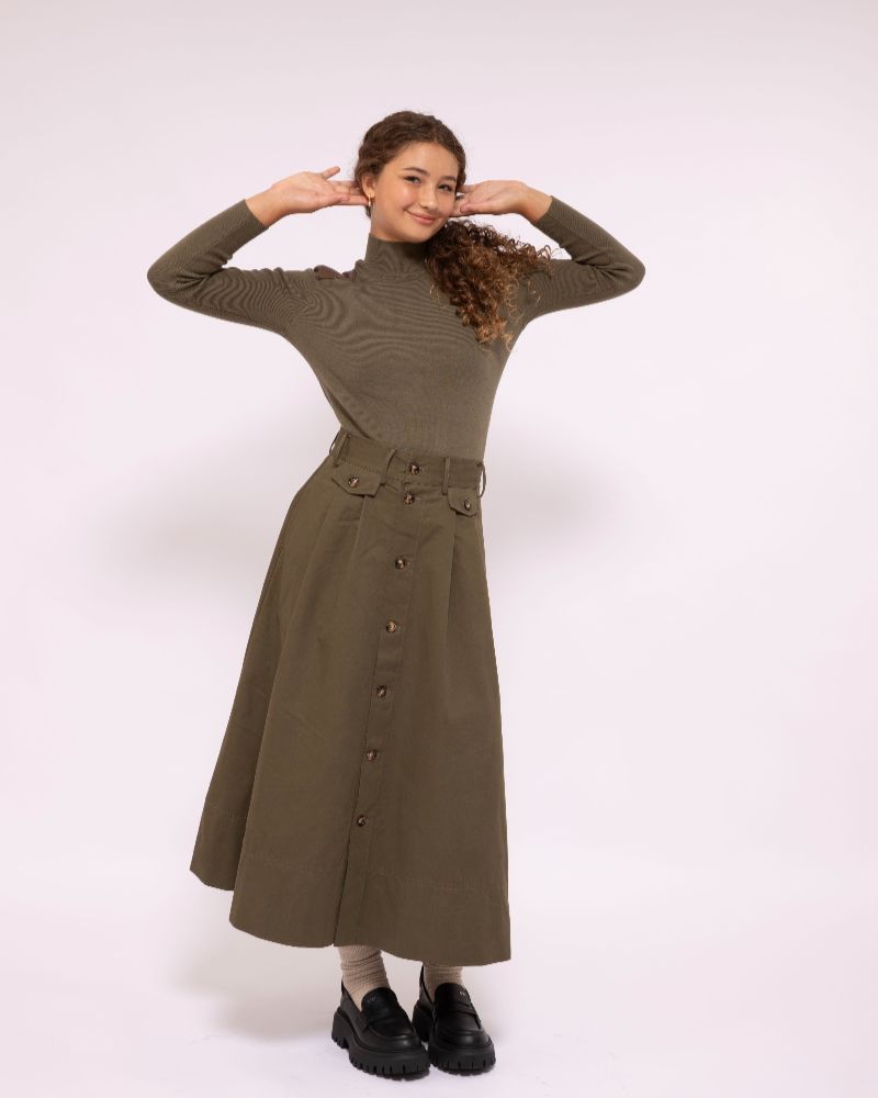 Button Skirt - Olive
