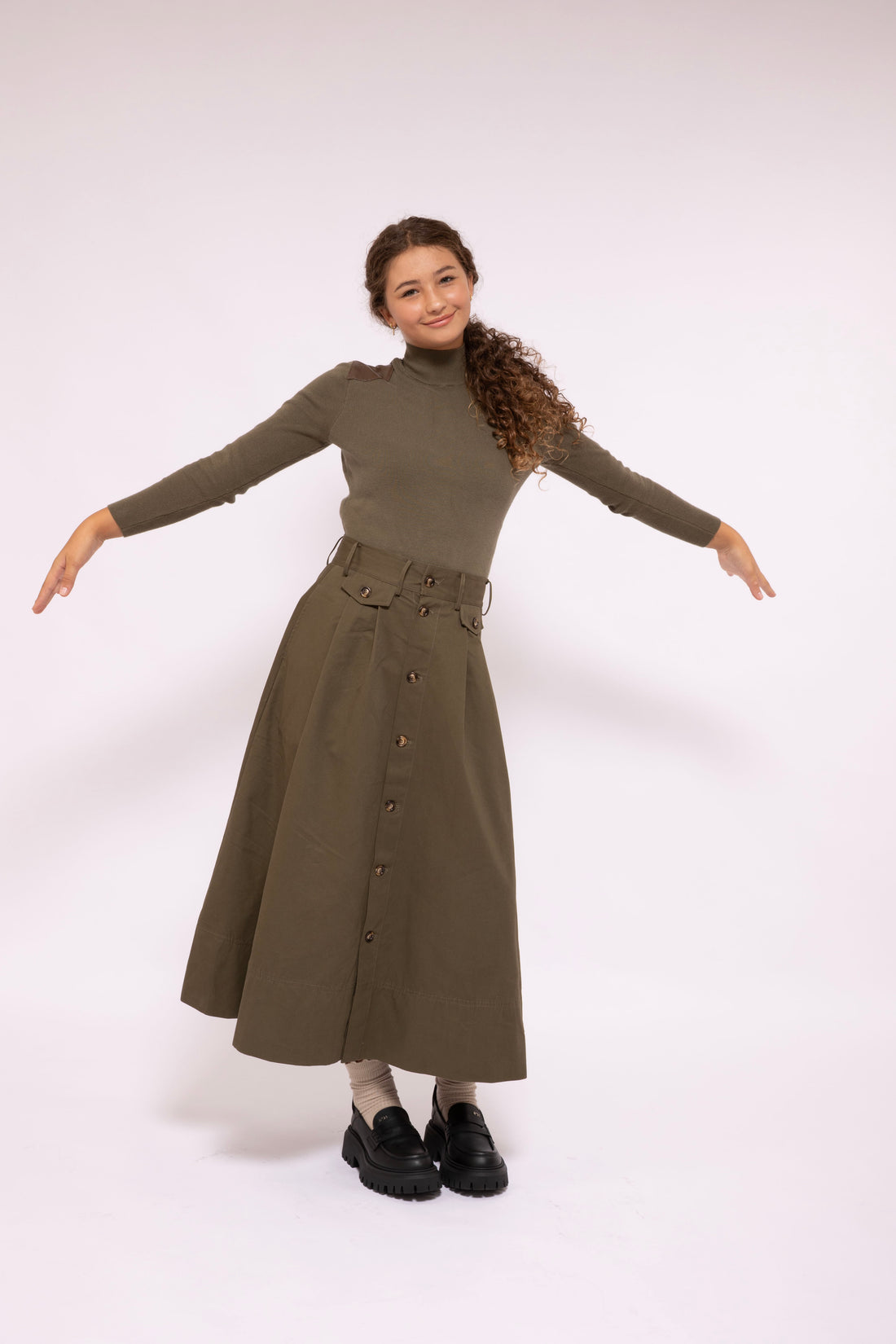 Button Skirt - Olive