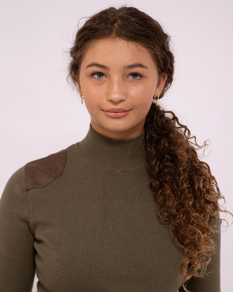 Leather Patch Sweater - Olive