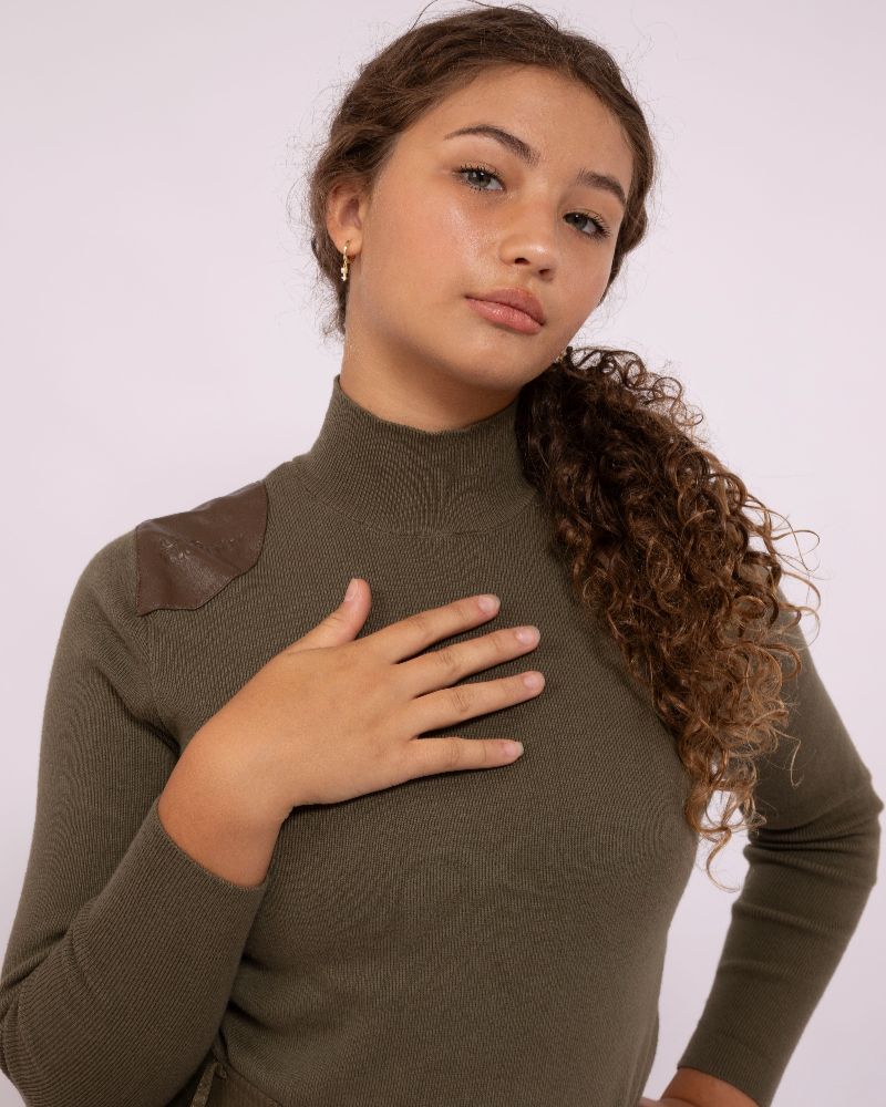 Leather Patch Sweater - Olive