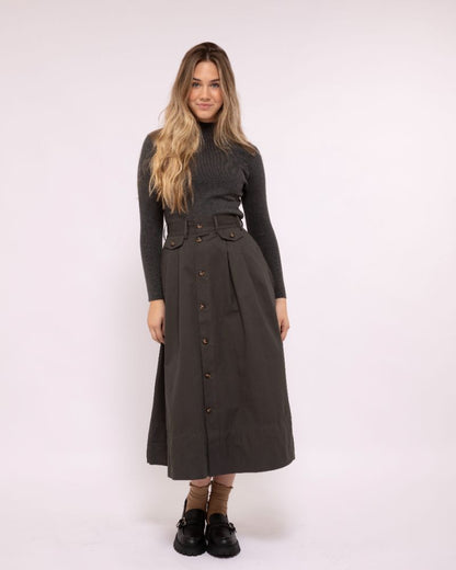 Button Skirt - Charcoal