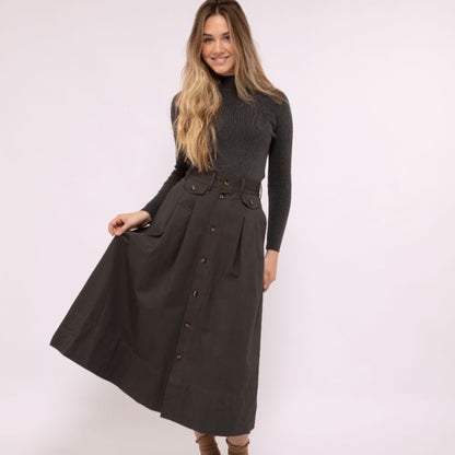 Button Skirt - Charcoal