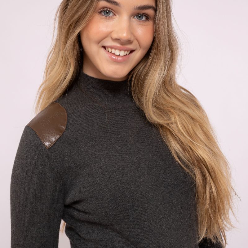 Leather Patch Sweater - Grey