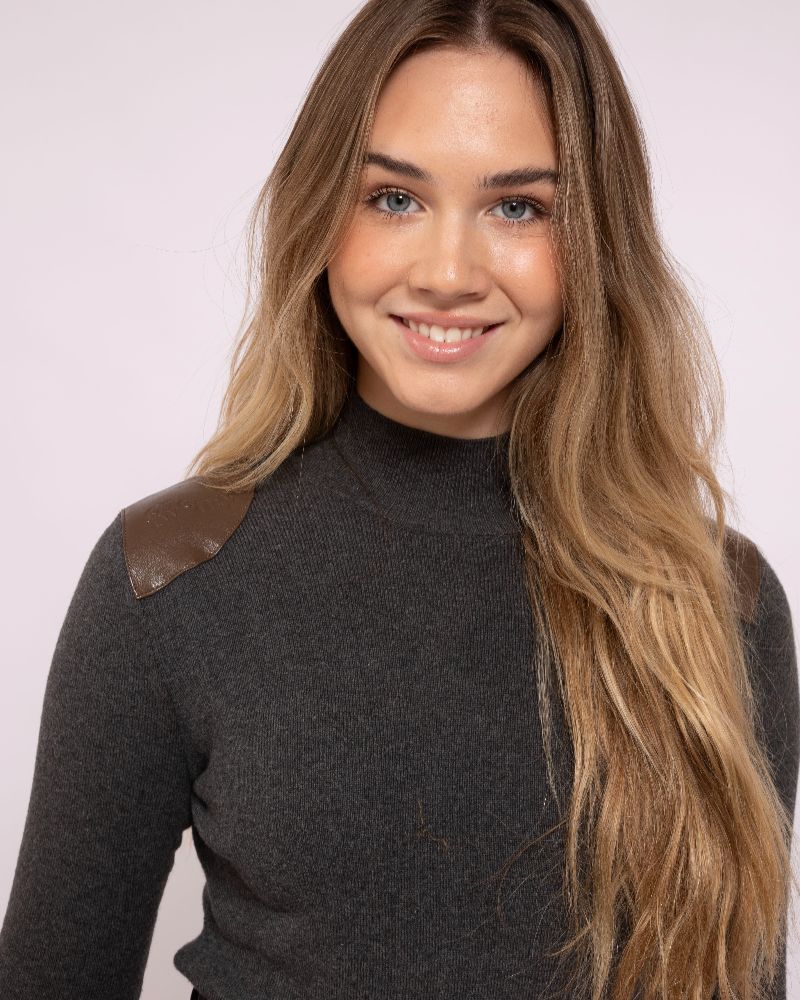 Leather Patch Sweater - Charcoal