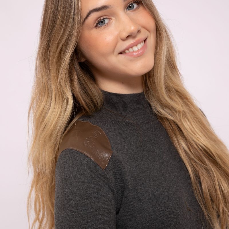 Leather Patch Sweater - Grey