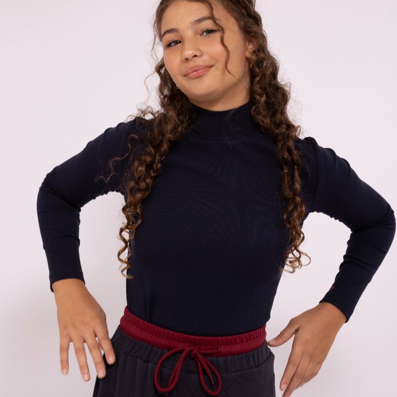 Ribbed Mock Neck Top - Navy