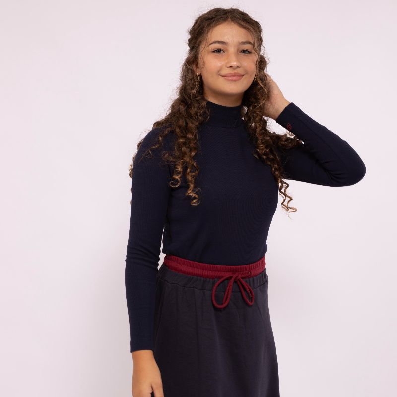 Ribbed Mock Neck Top - Navy