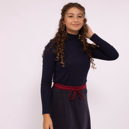 Ribbed Mock Neck Top - Navy