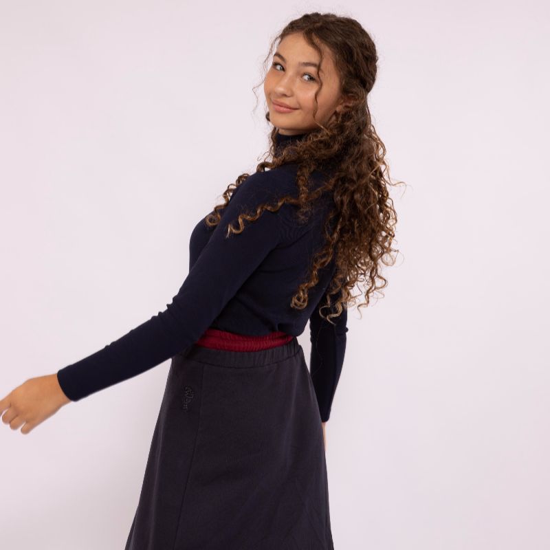 Ribbed Mock Neck Top - Navy