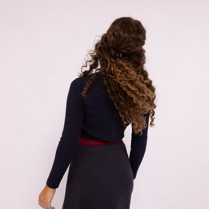 Ribbed Mock Neck Top - Navy