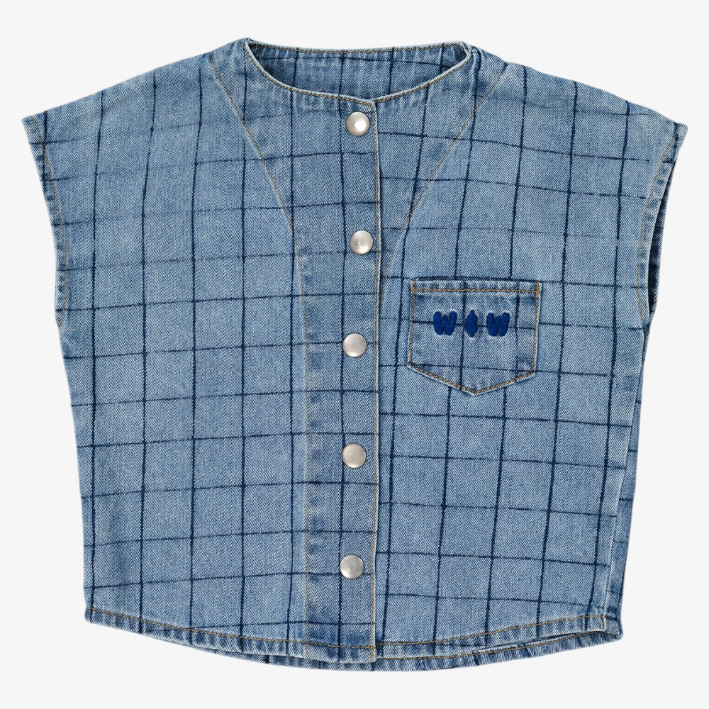 Denim Plaid Top - Washed Denim