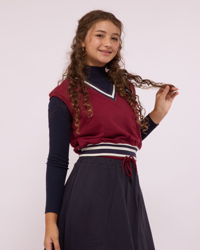 Ribbed Mock Neck Top - Navy