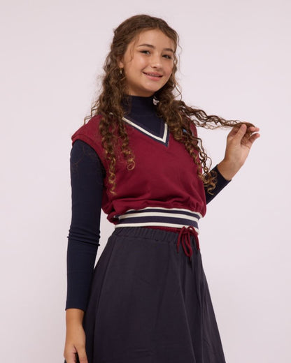 Ribbed Mock Neck Top - Navy