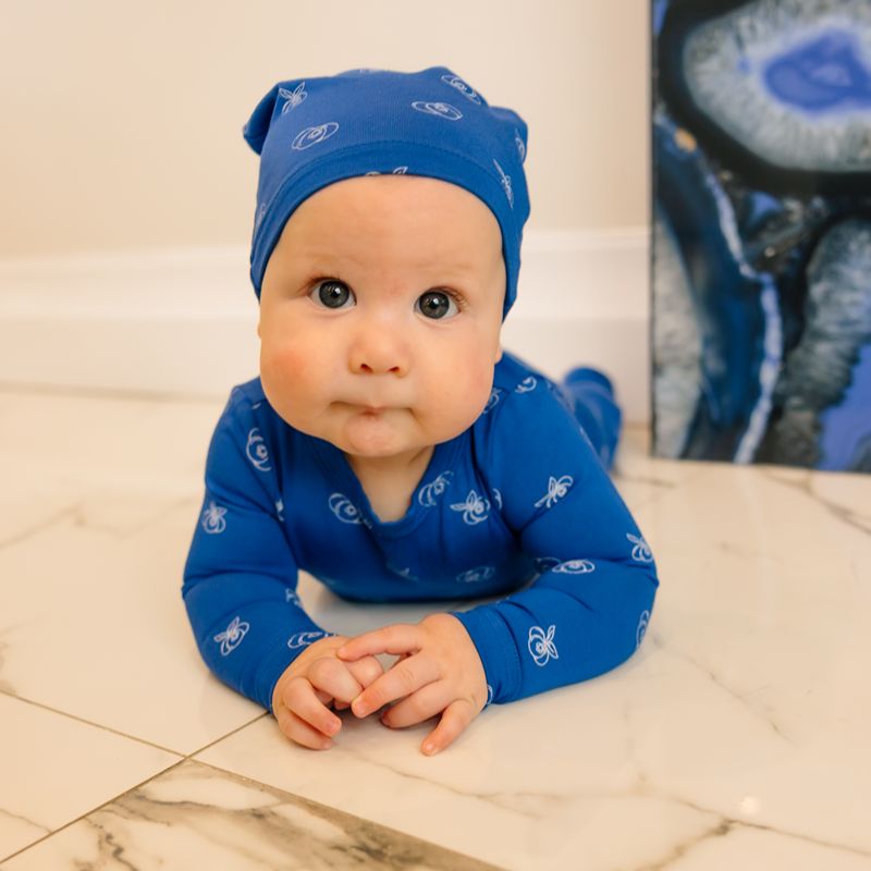 Bamboo Footie And Hat - Blueberry