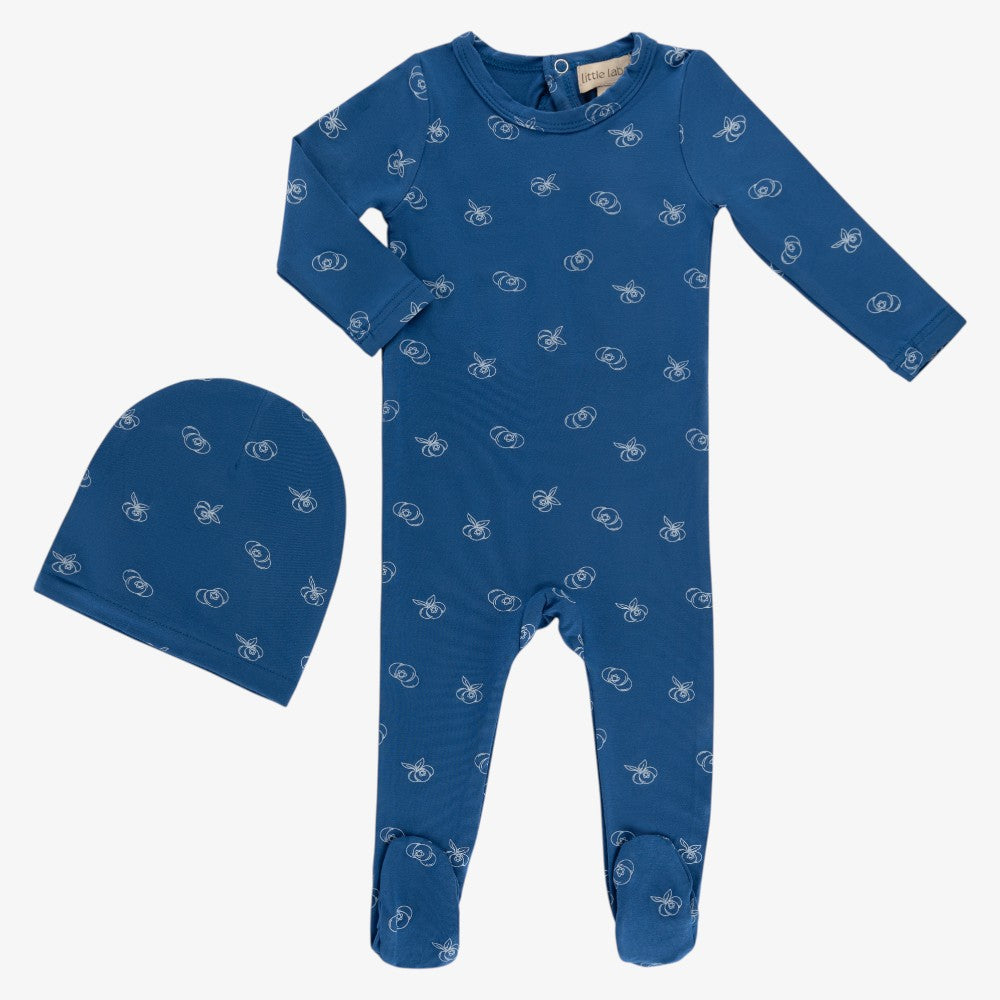 Bamboo Footie And Hat - Blueberry