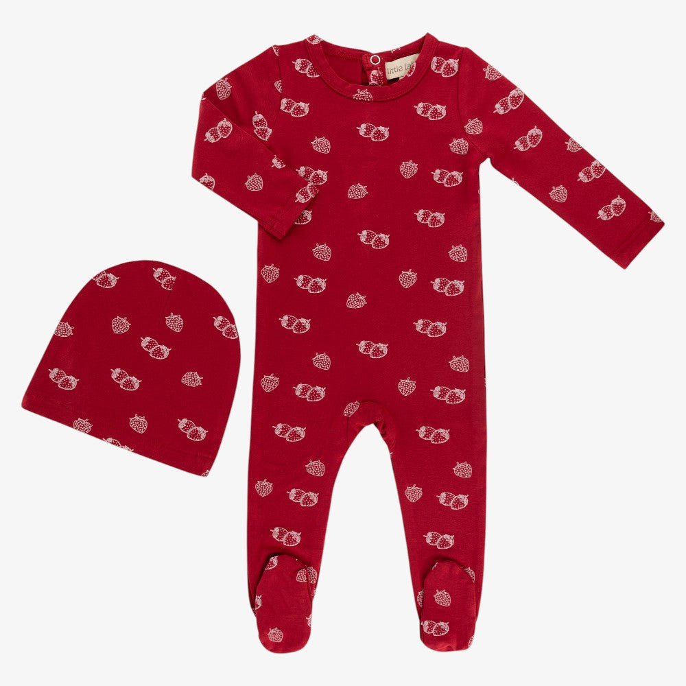 Bamboo Footie And Hat - Strawberry