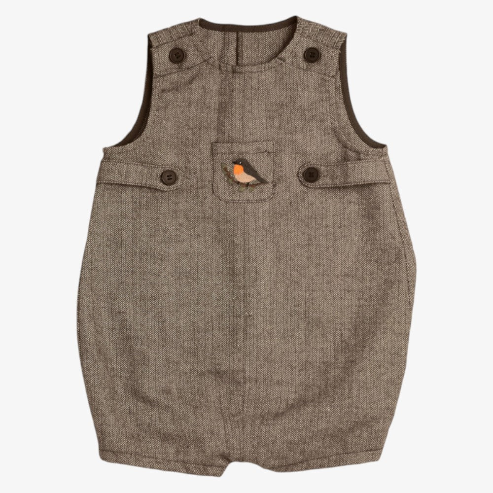 Herringbone Romper With Bird - Brown