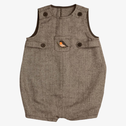 Herringbone Romper With Bird - Brown