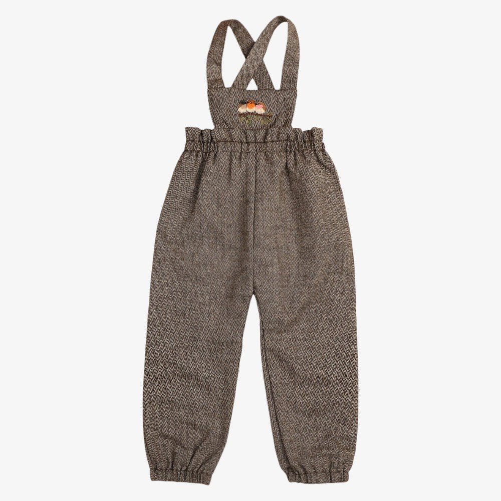Bird Embroidered Romper - Brown