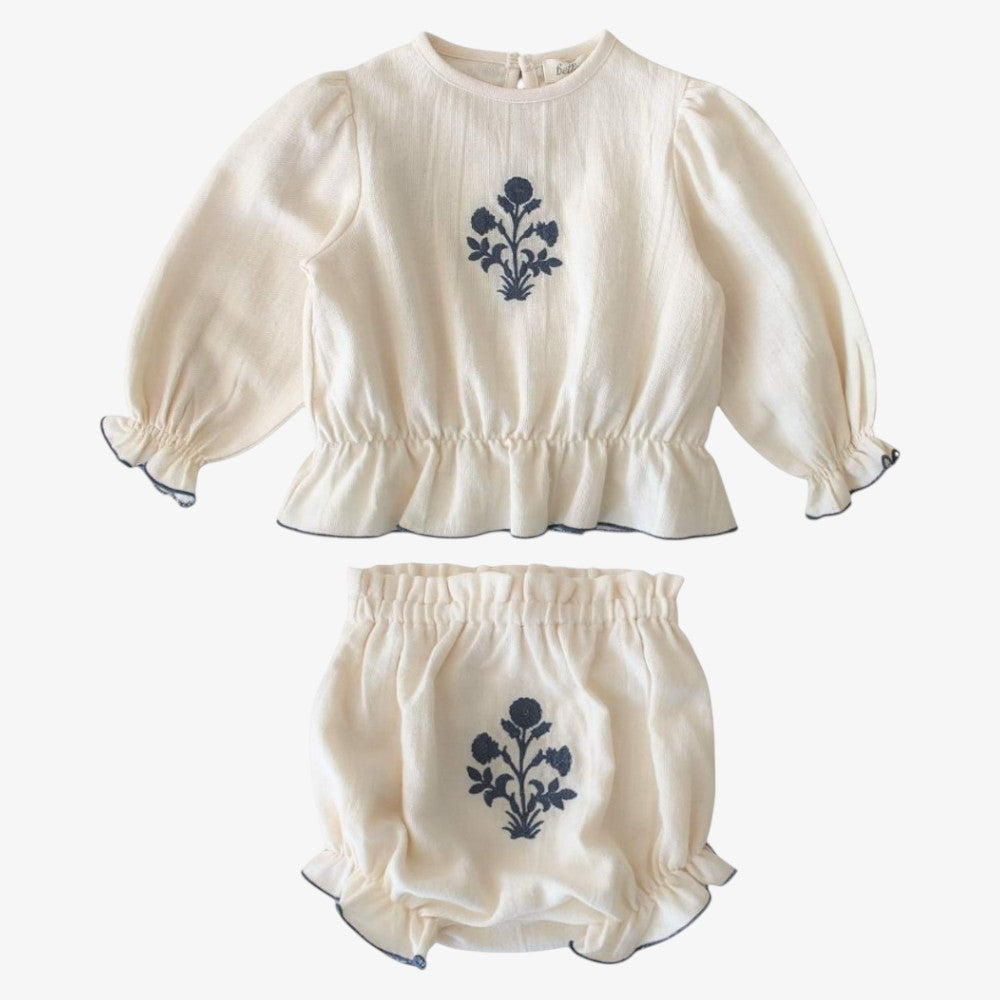 Embroidered Blouse And Blooemr - Ecru