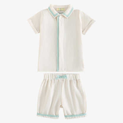 Bennet Collar Shirt And Shorts - Blue Green &amp; Cream
