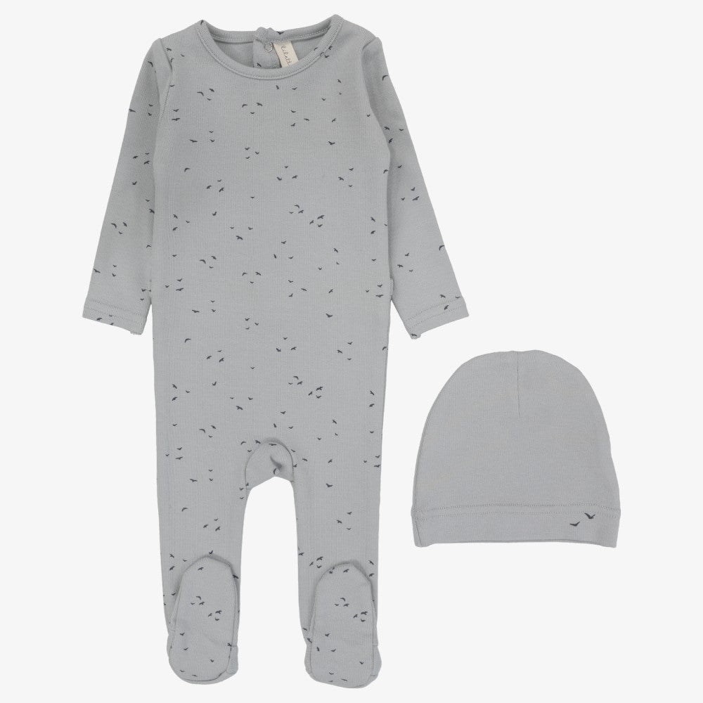 Bird Footie And Hat - Powder Blue