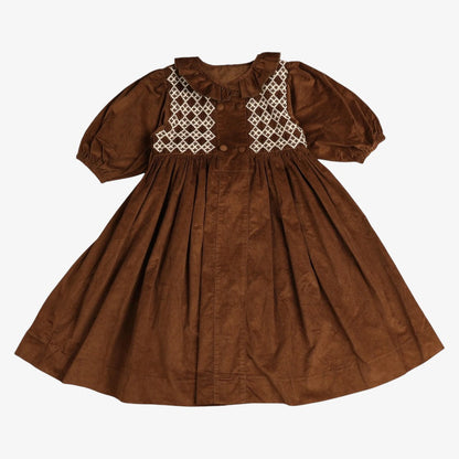 Smocked Cord Dress - Brown