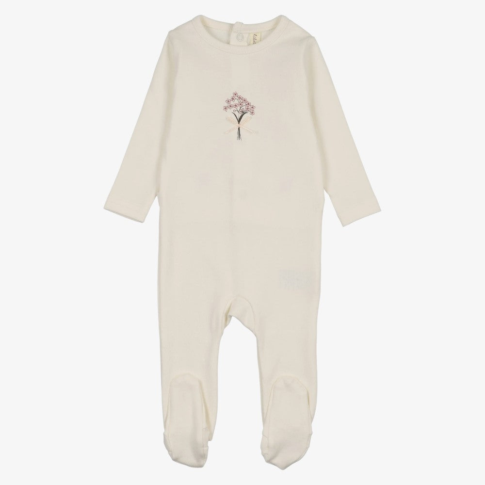 Bouquet Graphic Footie And Hat - Cream
