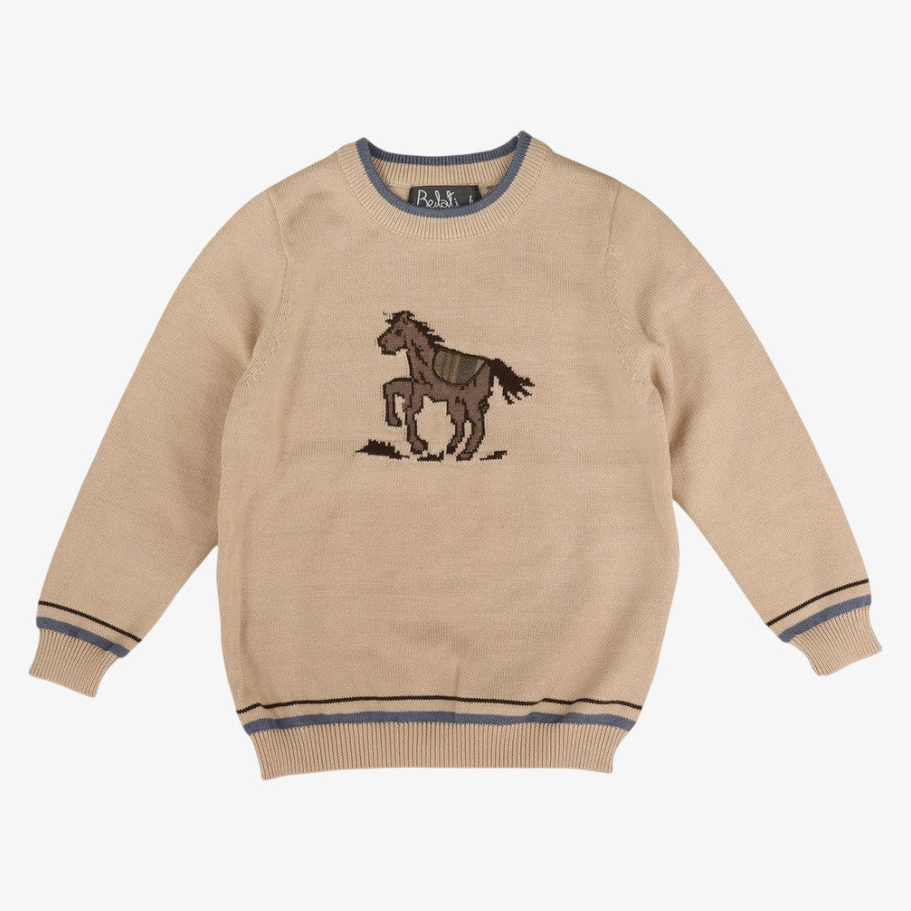 Horse Plaid Sweater - Stone