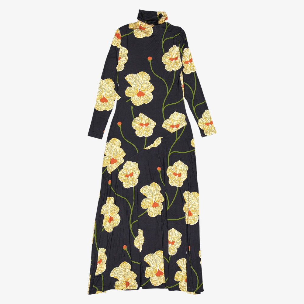 Flower Turtleneck Dress - Black
