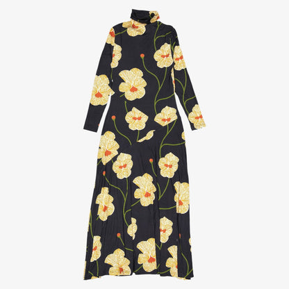 Flower Turtleneck Dress - Black