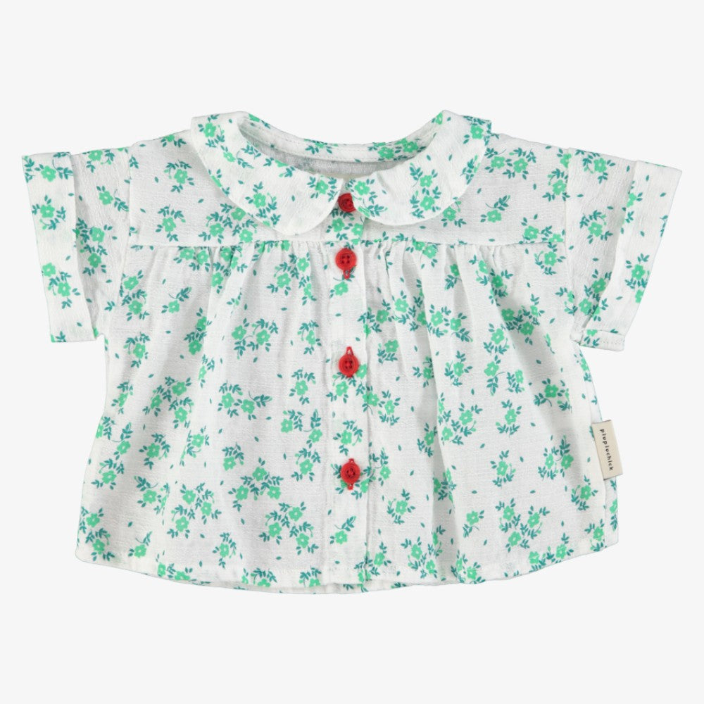 Peter Pan Collar Shirt - Ecru &amp; Green