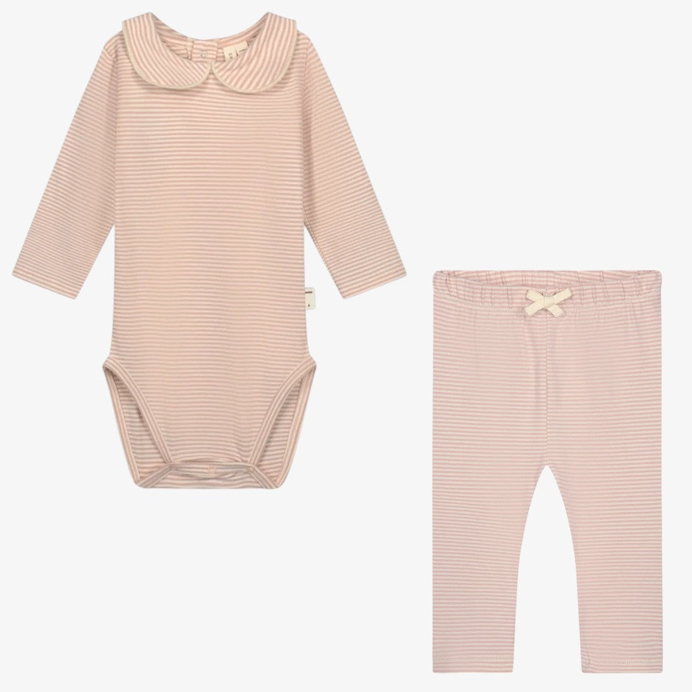 Collar Onesie And Leggings - Pink &amp; Cream