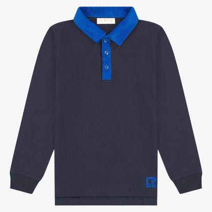 Corduroy Collar Polo - Navy &amp; Cobalt