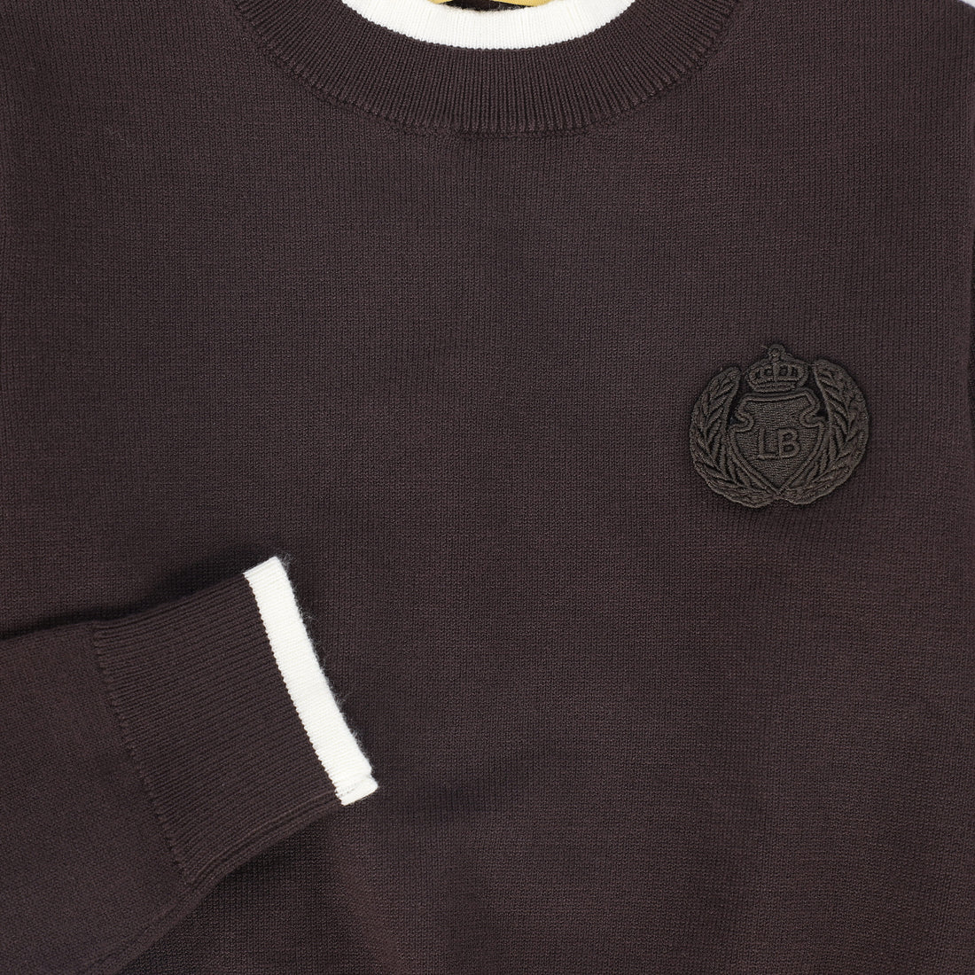 Trim Border Sweater - Brown